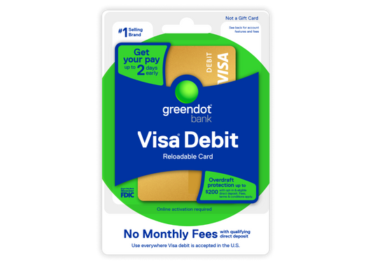 Greendot Loaded Debit Card with Account Balance - Visa Debit Reloadable